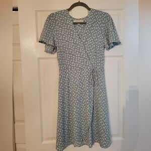 Floral Wrap Dress in Blue and White